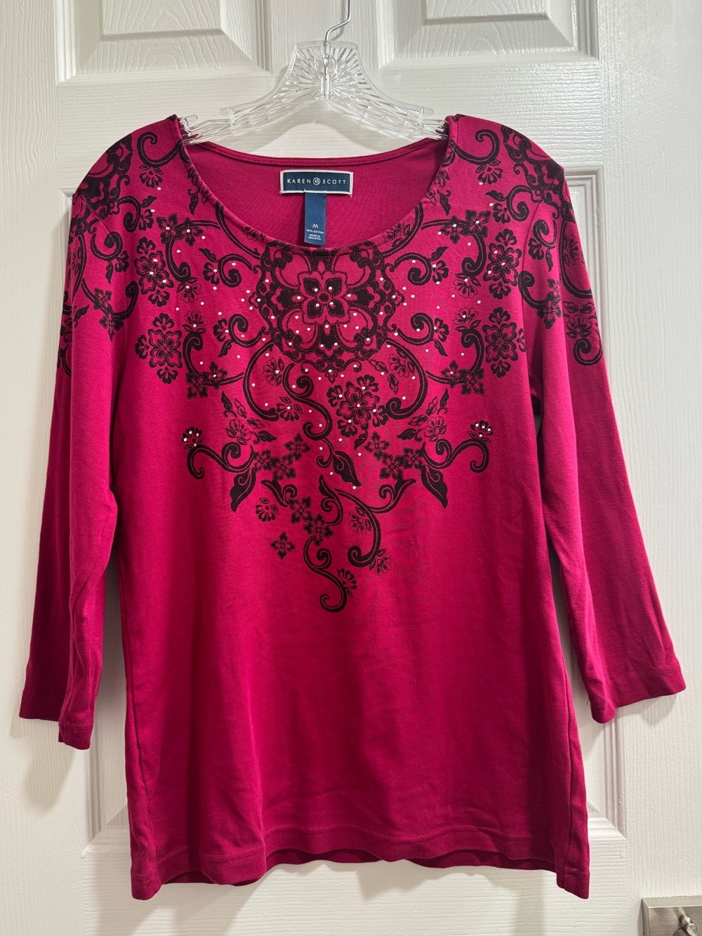 Y2K Karen Scott Women's Fuchsia Embellished Scoop Neck Top
